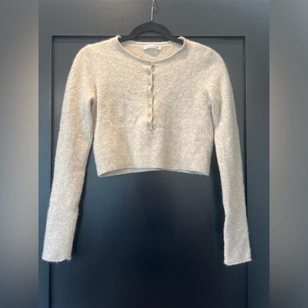 Reformation Cropped Cashmere Sweater Oatmeal Color